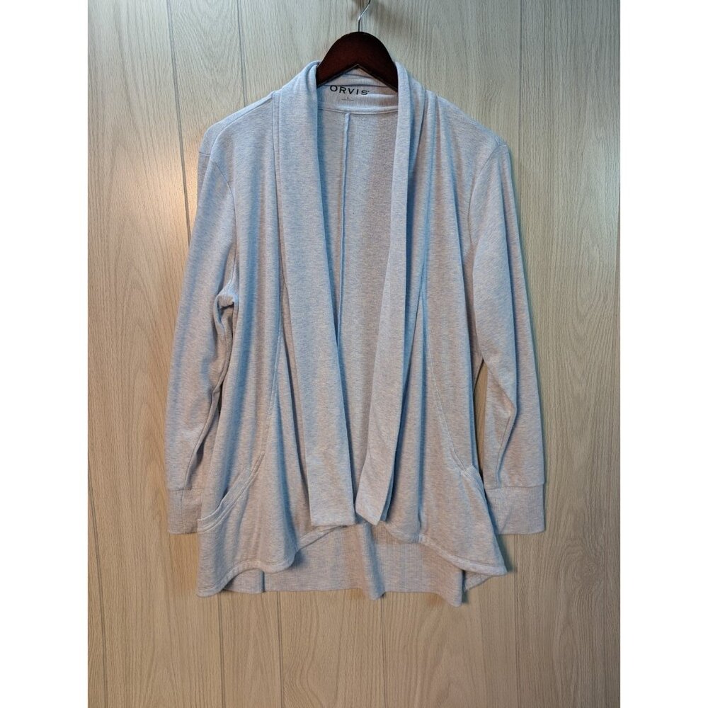 ORVIS Open Front Long Cardigan Sweater Blue Large Recycled Polyester Blend